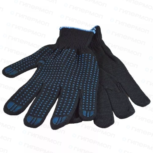 Перчатки х/б серые, 6 нитей 10 класс с ПВХ ТОЧКА ЛЮКС, р-р 9-10, 52 гр. (1/10/500)