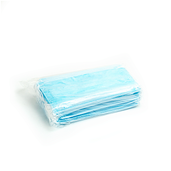 Маски защитные на резинке трехслойные голубые/белые (1 уп. - 50 шт.)